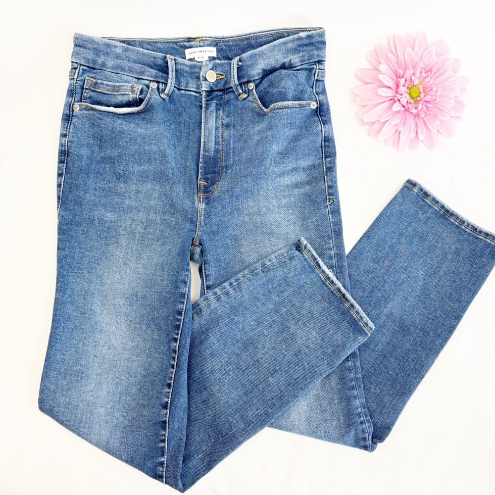 Good American Always Fits Good Legs Straight Mid To High Rise Jeans Indigo 316 - Picture 4 of 14
